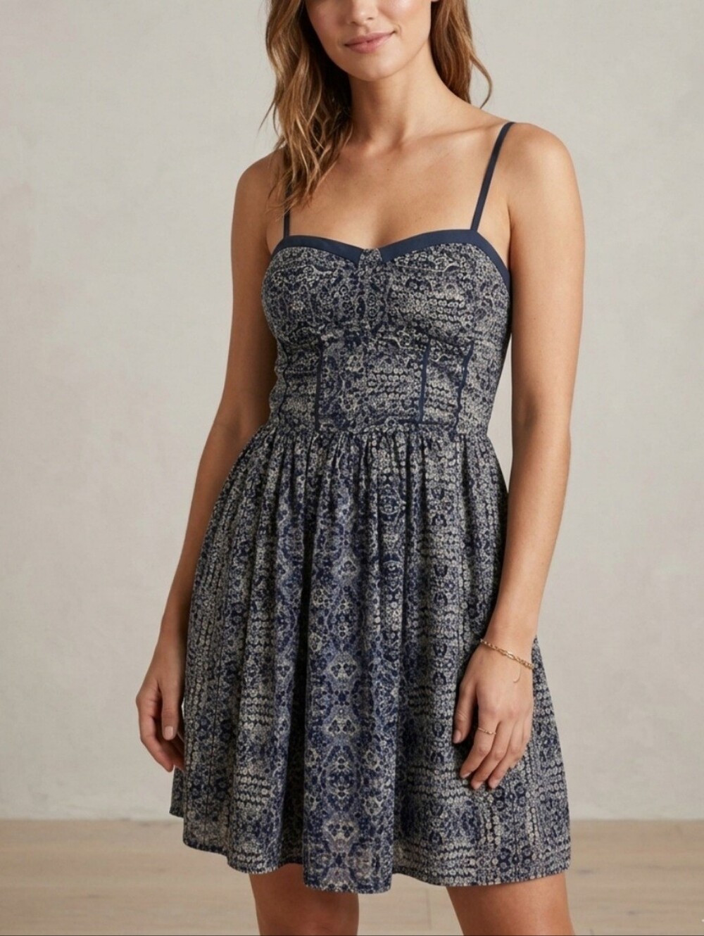 Band of Gypsies Juniors Blue/White Bustier Boho Mini Dress Size Small